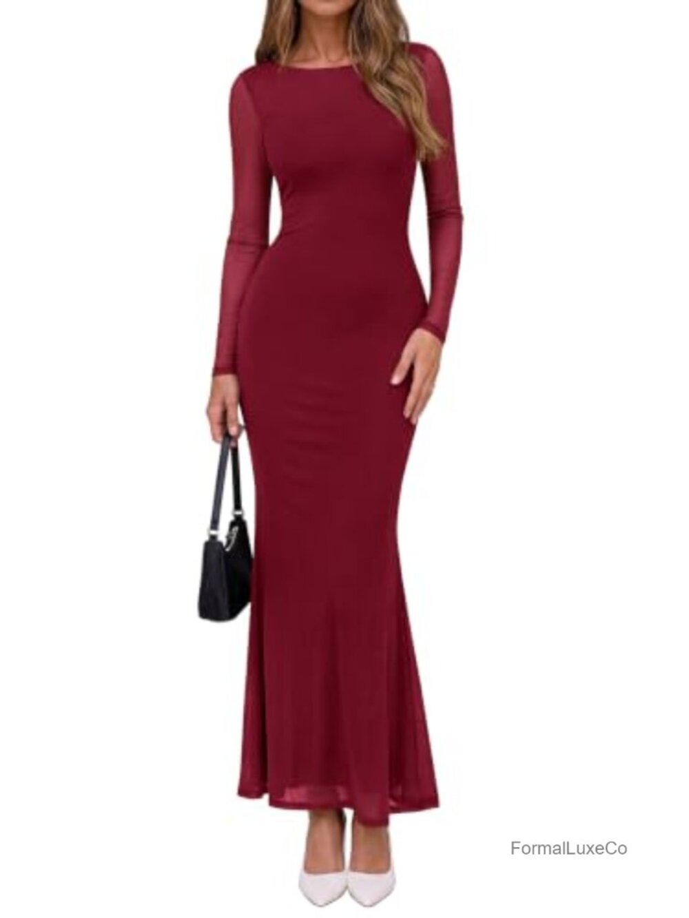 PRETTYGARDEN Women's Mesh Long Sleeve Maxi Dress Fall Wedding Guest Dresses